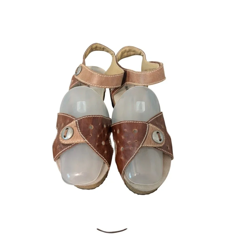 Romika Florida Women Sandals 9/39 Brown Leather Wedge Platform Shoes